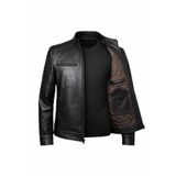 Always Leather Erkek Kuzu Derisi Deri Ceket Kahverengi – Slim Fit, Fermuarlı, Kapitone Omuz Detay Siyah L