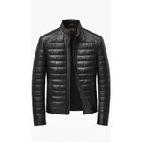 Always Leather Erkek Siyah Hakiki Deri Şişme Mont | Dik Yaka Kapitone Ceket Siyah M