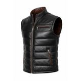 Always Leather Hakiki Deri Erkek Sisme Yelek - Siyah & Kahve Detayli XL Siyah-Kahve S