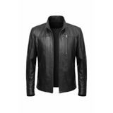 Always Leather Hakiki Kuzu Derisi Erkek Deri Ceket Slim Fit Fermuarlı Siyah Deri Mont Siyah M