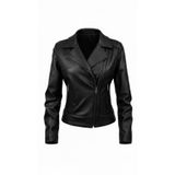 Always Leather Kadın Hakiki Deri Ceket - Asimetrik Fermuarlı Biker Model Siyah 5XL