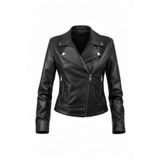 Always Leather Kadın Siyah Hakiki Deri Ceket - Çıtçıt Yaka Biker Model Siyah L