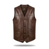 Always Leather TABAKHANE YAMAN ERKEK DERİ YELEK%100 Hakiki Deri Klasik V Yaka Düğmeli Kahverengi M