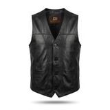 Always Leather TABAKHANE YAMAN ERKEK DERİ YELEK%100 Hakiki Deri Klasik V Yaka Düğmeli Siyah L