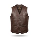 Always Leather Toprak Erkek Hakiki Deri Yelek Fermuarlı Cepli Klasik Kesim Kahverengi S