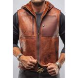 Always Leather TUNÇ ERKEK DERİ KAPÜŞONLU YELEK İçi Kürklü Eskitme Taba Hakiki Deri Yelek Kahverengi 2XL