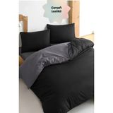 Always Ranforce Çarşafı Lastikli Tek Kişilik Çift Taraflı Nevresim Takımı - 160 x 220 cm - Antrasit - Siyah
