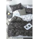 Always Siyah Geometri Ranforce Çift Taraflı Tek Kişilik Nevresim Takımı - 160 x 220 cm - Beyaz