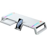 Always Teknoloji Masaüstü Monitör Stand Yükseltici Katlanabilir Rgb Çekmeceli Monitör Standı - Beyaz