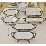 Alya Home 7 Parça Antik Renkli Metal Çerçeveli Porselen Servis Tabağı Seti