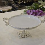 Alya Home Metal Çerçeveli Döküm Ayaklı Yuvarlak Porselen Servis Tabağı 25 cm Gümüş