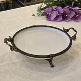 Alya Home Metal Çerçeveli Yuvarlak Porselen Servis Tabağı 26 cm Antik