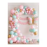 ALYA PARTİ Kelebek Temalı Doğum Günü Balon Seti – Pembe Mint Gold Balon Çelenk ve Happy Birthday Banner