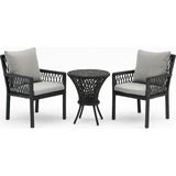 Alya Raddan 1+1 Bistro Set Minderli 2 Kişilik Raddan Oturma Grubu Camlı Sehpa Bahçe Balkon Teras Set - Antrasit