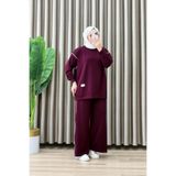 ALYA ROZA TAKIM Kristal Kumaş Bordo Kadın Oversize Kesim Pantolonlu Tesettür Alt Üst 2'li Takım
