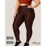 ALYA UNDERWEAR Büyük Beden Tayt Dalgıç Kumaş Yüksek Bel ( Kahverengi, 3xl)