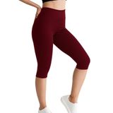ALYA UNDERWEAR Diz Altı Kapri Tayt Yüksek Bel Likralı Parlak Dalgıç Kumaş, Bordo, XL