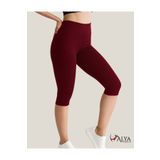 ALYA UNDERWEAR Diz Altı Kapri Tayt Yüksek Bel Likralı Parlak Dalgıç Kumaş, Bordo