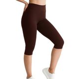 ALYA UNDERWEAR Diz Altı Kapri Tayt Yüksek Bel Likralı Parlak Dalgıç Kumaş, Kahverengi, L