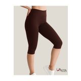 ALYA UNDERWEAR Diz Altı Kapri Tayt Yüksek Bel Likralı Parlak Dalgıç Kumaş, Kahverengi