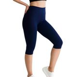 ALYA UNDERWEAR Diz Altı Kapri Tayt Yüksek Bel Likralı Parlak Dalgıç Kumaş, Lacivert, M