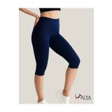 ALYA UNDERWEAR Diz Altı Kapri Tayt Yüksek Bel Likralı Parlak Dalgıç Kumaş, Lacivert