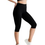 ALYA UNDERWEAR Diz Altı Kapri Tayt Yüksek Bel Likralı Parlak Dalgıç Kumaş, Siyah, M