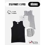 Alya Underwear Erkek Çocuk Pamuk Ribana Atlet Oval Yaka 3'lü Paket - 1 Ad. Siyah - 1 Ad Beyaz - 1 Adet Gri Melanj ( 3-4 Yaş ) - 3 - 4 Yaş - Siyah - Beyaz - Gri