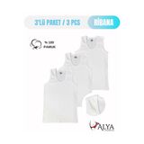 ALYA UNDERWEAR Erkek Çocuk Pamuk Ribana Atlet Oval Yaka 3'lü Paket - 3 Adet Beyaz