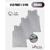 Alya Underwear Erkek Çocuk Pamuk Ribana Atlet Oval Yaka 3'lü Paket- 3 Adet Gri Melanj ( 7-8 Yaş ) - 7 - 8 Yaş