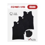 ALYA UNDERWEAR Erkek Çocuk Pamuk Ribana Atlet Oval Yaka 3'lü Paket - 3 Adet Siyah