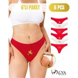 Alya Underwear Kadın Baskılı Tanga Külot, Kırmızı String, 6'lı Paket, M - Kırmızı - Beyaz