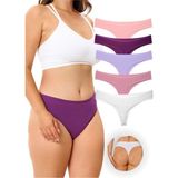 Alya Underwear Kadın Bato Tanga Pamuklu Külot- 5'li Paket Renkli ( Fuşya, Somon, Lila, Gül Kurusu, Ekru ) - 4XL - Fuşya - Ekru