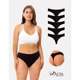 Alya Underwear Kadın Bato Tanga Pamuklu Külot, Büyük Beden, 5 Adet Siyah, L