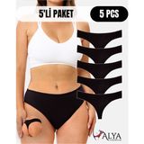 Alya Underwear Kadın Bato Tanga Pamuklu Külot, Büyük Beden, 5 Adet Siyah, M