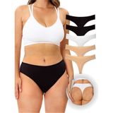 Alya Underwear Kadın Bato Tanga Pamuklu Külot, Büyük Beden, 5' Li Paket- 2 Siyah, 1 Beyaz, 2 Ten (2xl, 3xl, 4xl) - Siyah - Beyaz - Ten