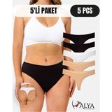 Alya Underwear Kadın Bato Tanga Pamuklu Külot, Büyük Beden, 5' Li Paket- 2 Siyah, 1 Beyaz, 2 Ten, L - Siyah - Beyaz - Ten