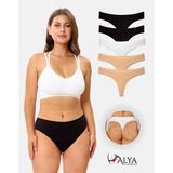 Alya Underwear Kadın Bato Tanga Pamuklu Külot, Büyük Beden, 5' Li Paket- 2 Siyah, 1 Beyaz, 2 Ten, M - Siyah - Beyaz - Ten
