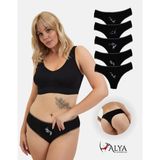 Alya Underwear Kadın Bato Tanga Pamuklu Külot, Büyük Beden, 5' Li Paket-5 Adet Siyah, Kedi Baskılı, L - Siyah - Gri