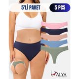 Alya Underwear Kadın Bato Tanga Pamuklu Külot, Büyük Beden, 5' Li Paket, Pudra, Mavi, Pembe, A.yeşil, Laci., Xl - Lacivert - Yeşil - Mavi