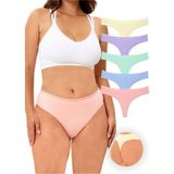 Alya Underwear Kadın Bato Tanga Pamuklu Külot, Büyük Beden, 5' Li Paket -Sarı, Mor Mint, Somon Mavi - 3XL - Sarı - Mavi - Yeşil
