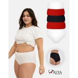 Alya Underwear Kadın Battal Külot, Büyük Beden, Pamuklu Yüksek Bel Iç Çamaşırı - Kırmızı Varyant, 5xl - Siyah -Kırmızı - Beyaz