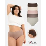 Alya Underwear Kadın Büyük Beden Külot Full Brief, Pamuklu Yüksek Bel Iç Çamaşırı 5'li Paket ( P20, 7xl ) - Kahverengi - Bej - Pudra