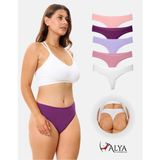 Alya Underwear Kadın Büyük Beden Tanga Pamuklu Külot - Battal Tanga Iç Çamaşırı Renkli 5'li Paket, L - Fuşya - Ekru