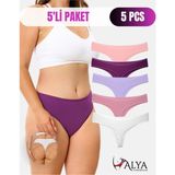 Alya Underwear Kadın Büyük Beden Tanga Pamuklu Külot - Battal Tanga Iç Çamaşırı Renkli 5'li Paket, Xl - Fuşya - Ekru