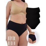 Alya Underwear Kadın Büyük Beden Yüksek Bel Külot Full Brief, 3'lü Paket Siyah - 7XL