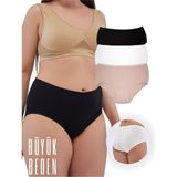 Alya Underwear Kadın Büyük Beden Yüksek Bel Külot Full Brief, 3'lü Paket Siyah Beyaz Ten - 7XL - Siyah - Beyaz - Ten