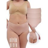Alya Underwear Kadın Büyük Beden Yüksek Bel Külot Full Brief, 3'lü Paket Ten - 6XL