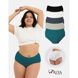 Alya Underwear Kadın Büyük Beden Yüksek Bel Külot Full Brief, 5'li Paket 5 Farklı Renk 1 Pakette - 5XL - Siyah - Yeşil - Beyaz