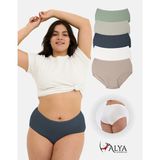 Alya Underwear Kadın Büyük Beden Yüksek Bel Külot Full Brief, 5'li Paket 5 Farklı Renk 1 Pakette - 7XL - Yeşil - Füme